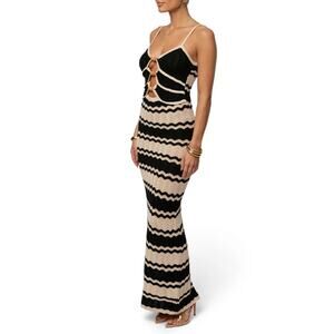 Seven Wonders Bohemian Vacation Style Zig-Zag Knit Ring Front MIDI Dress Summer